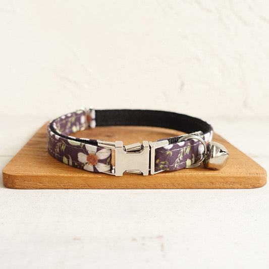 KFX-6545085 Adjustable Black Chrysanthemum Polyester Pet Collar for Cats - Sizes S & L