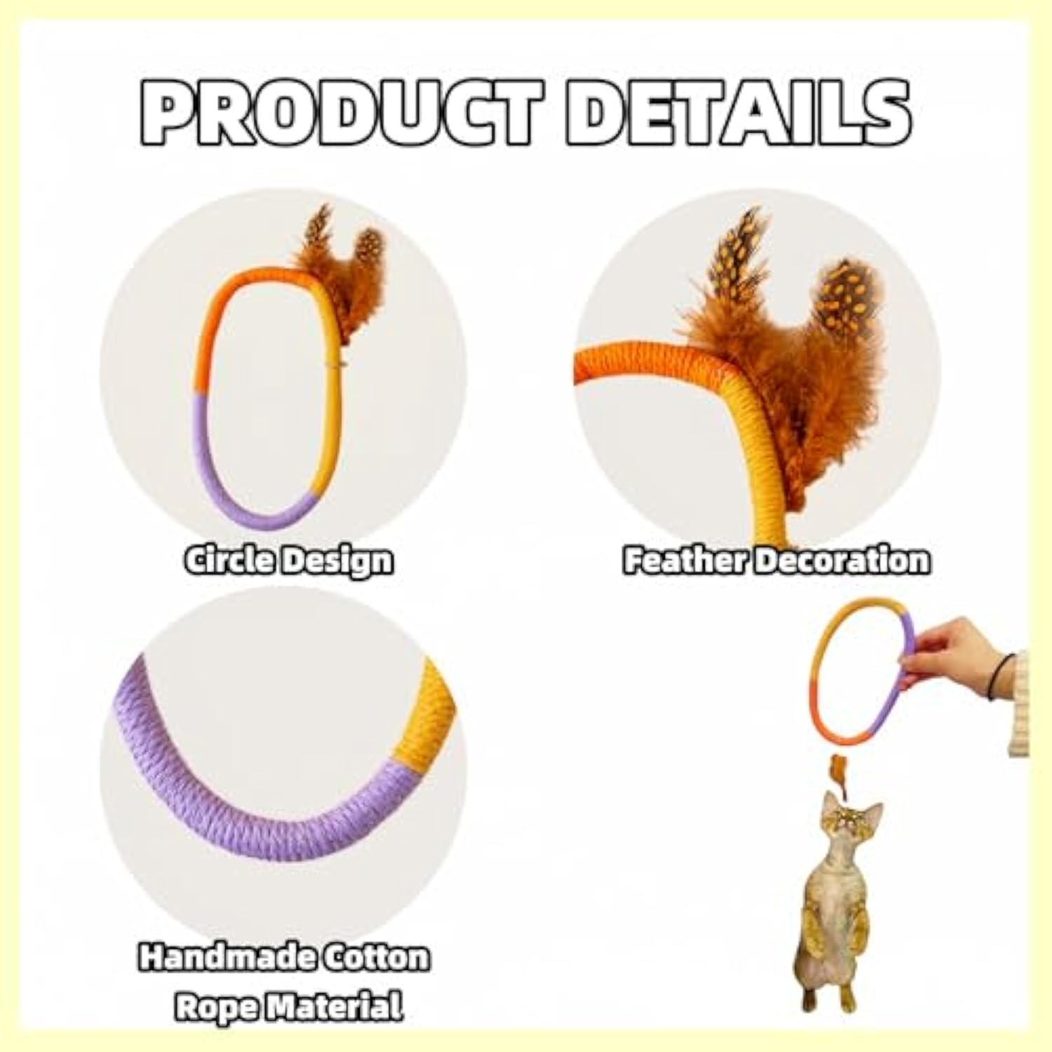 KFX-6546365 Cotton Rope Catnip Chew Toy with Feather for Interactive Fun and Dental Care