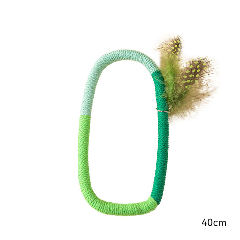 KFX-6546365 Cotton Rope Catnip Chew Toy with Feather for Interactive Fun and Dental Care