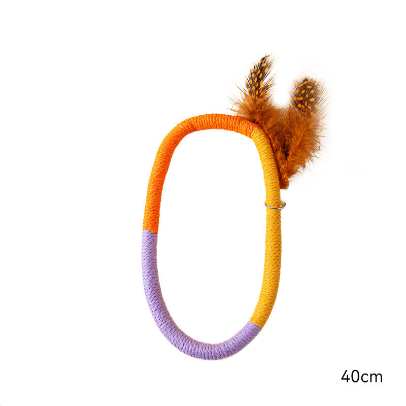 KFX-6546365 Cotton Rope Catnip Chew Toy with Feather for Interactive Fun and Dental Care