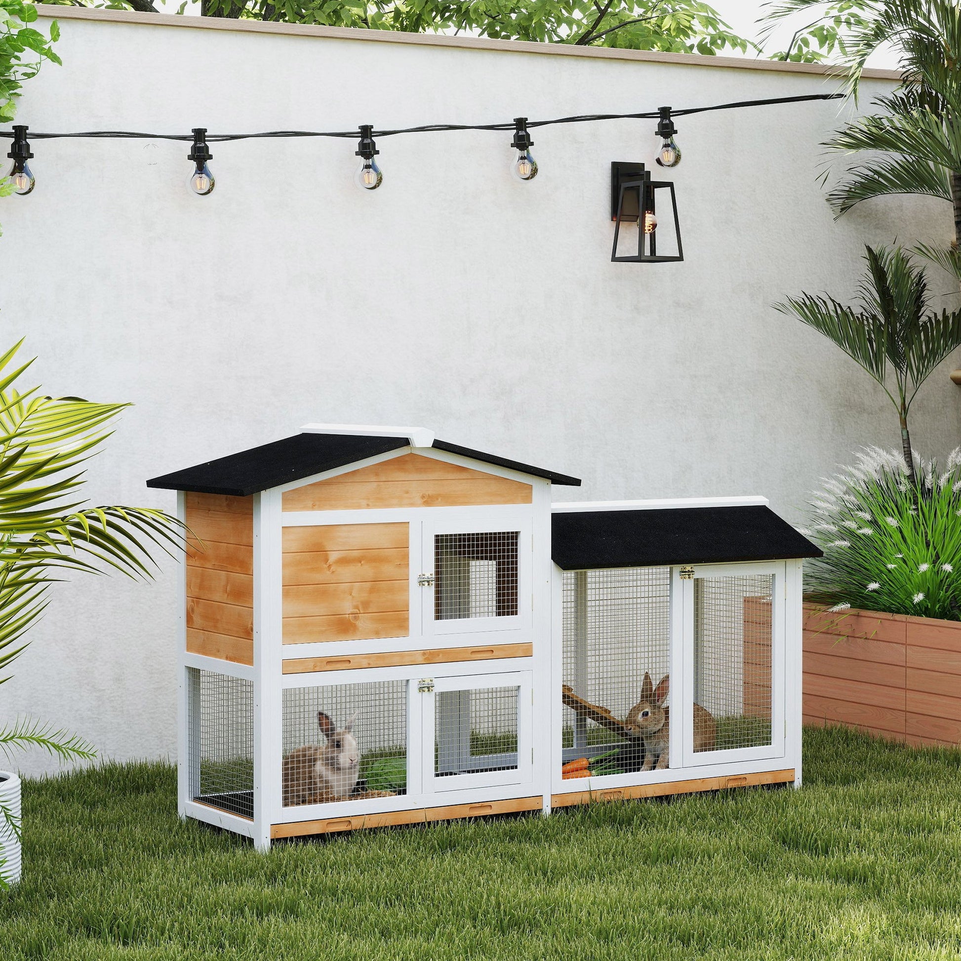 KFX-6546749 Large Wooden Rabbit Hutch for Outdoor and Indoor Use – Perfect for Small to Medium-Sized Rabbits
