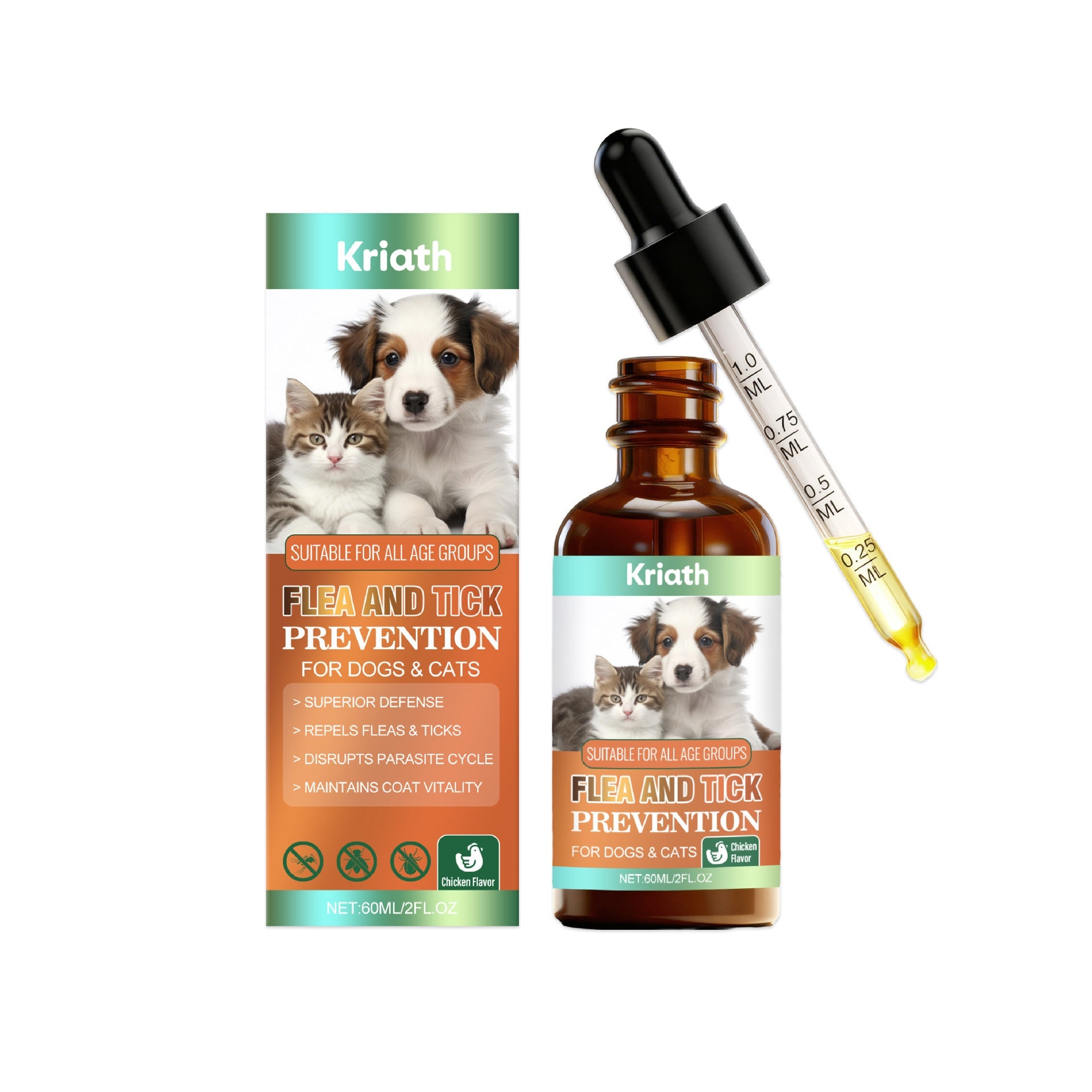 KFX-6548925 Flea and Tick Prevention Support Drops for Dogs and Cats - Natural Ingredients for Safe Protection
