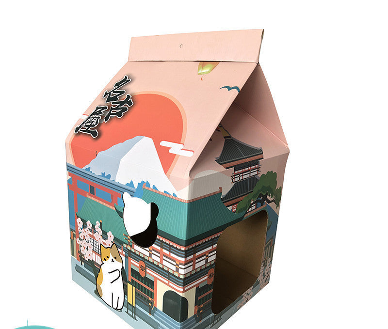 KFX-6549053 Foldable Japanese Milk Nest Cat Scratch Board - Corrugated Paper Chew Toy for Cats