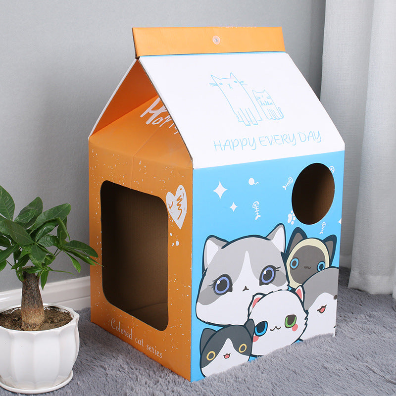 KFX-6549053 Foldable Japanese Milk Nest Cat Scratch Board - Corrugated Paper Chew Toy for Cats