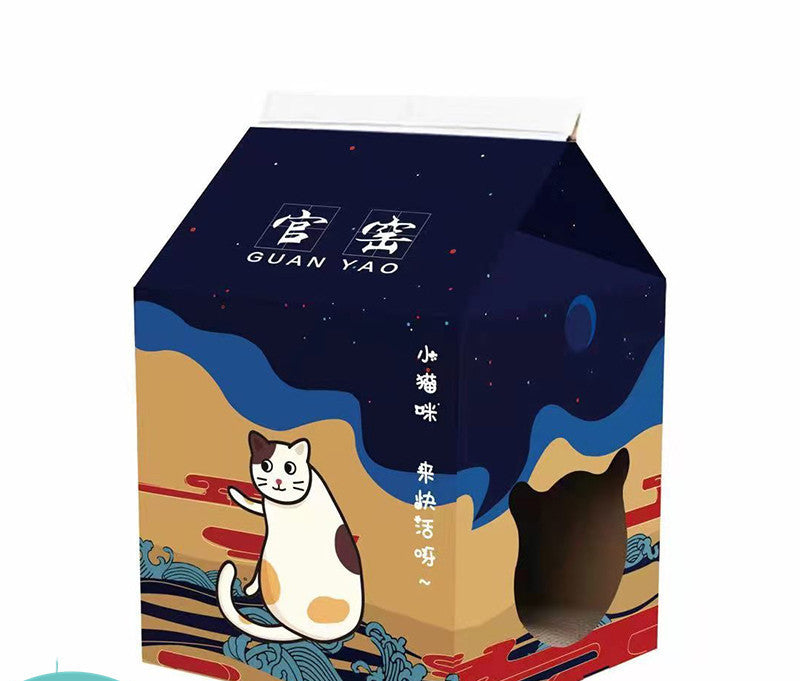 KFX-6549053 Foldable Japanese Milk Nest Cat Scratch Board - Corrugated Paper Chew Toy for Cats