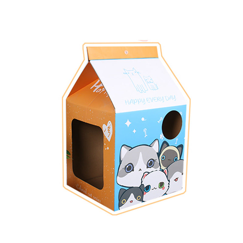 KFX-6549053 Foldable Japanese Milk Nest Cat Scratch Board - Corrugated Paper Chew Toy for Cats
