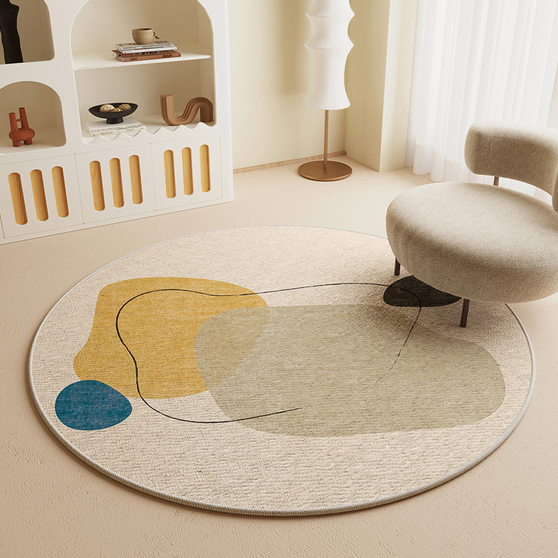 KFX-6550717 Geometric Pattern Round Crystal Velvet Carpet - Modern Skid Resistant & Machine Washable Floor Mat