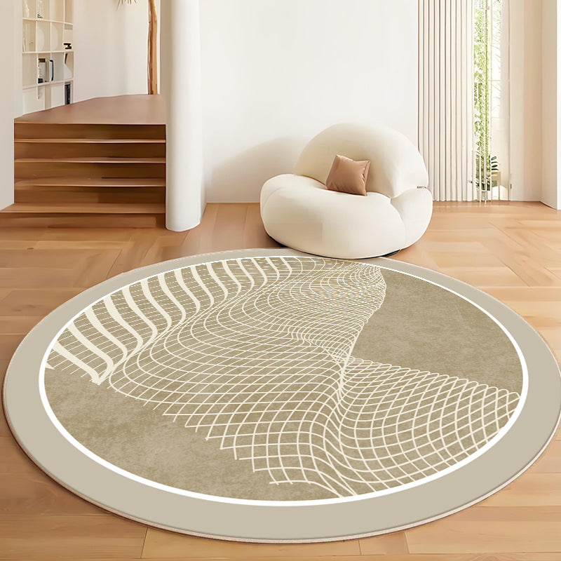 KFX-6550717 Geometric Pattern Round Crystal Velvet Carpet - Modern Skid Resistant & Machine Washable Floor Mat