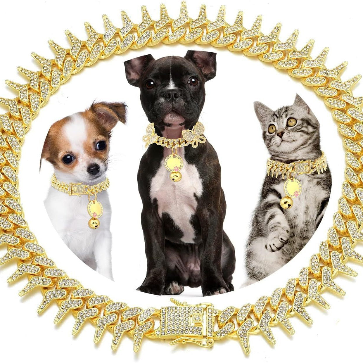 KFX-6551485 Plaid Diamond Pet Neckband Necklace in Gold, Silver, and Rose Gold - Multiple Sizes Available