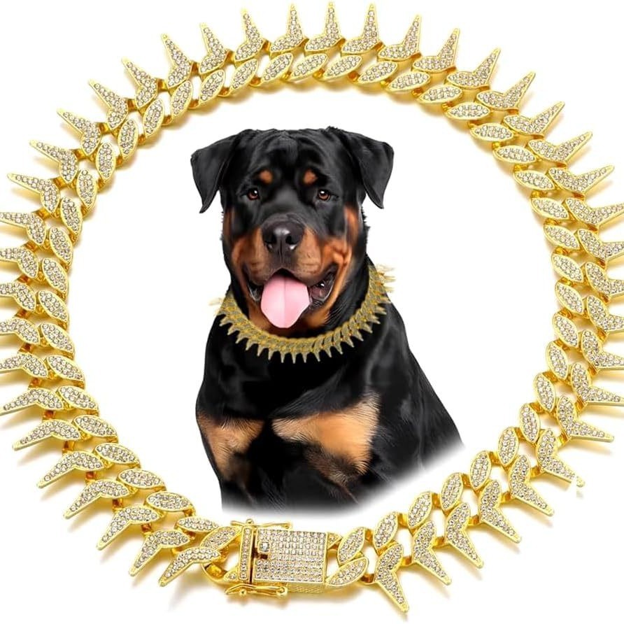 KFX-6551485 Plaid Diamond Pet Neckband Necklace in Gold, Silver, and Rose Gold - Multiple Sizes Available