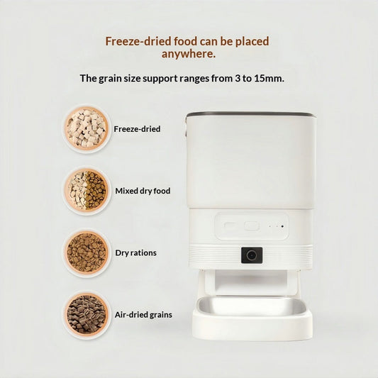 KFX-6552637 Smart Pet Feeder with Video and Night Vision, Stainless Steel Bowl, Ideal for Cats and Dogs