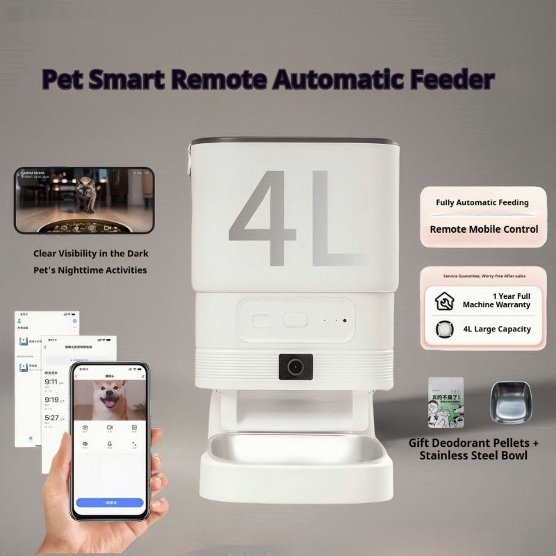 KFX-6552637 Smart Pet Feeder with Video and Night Vision, Stainless Steel Bowl, Ideal for Cats and Dogs