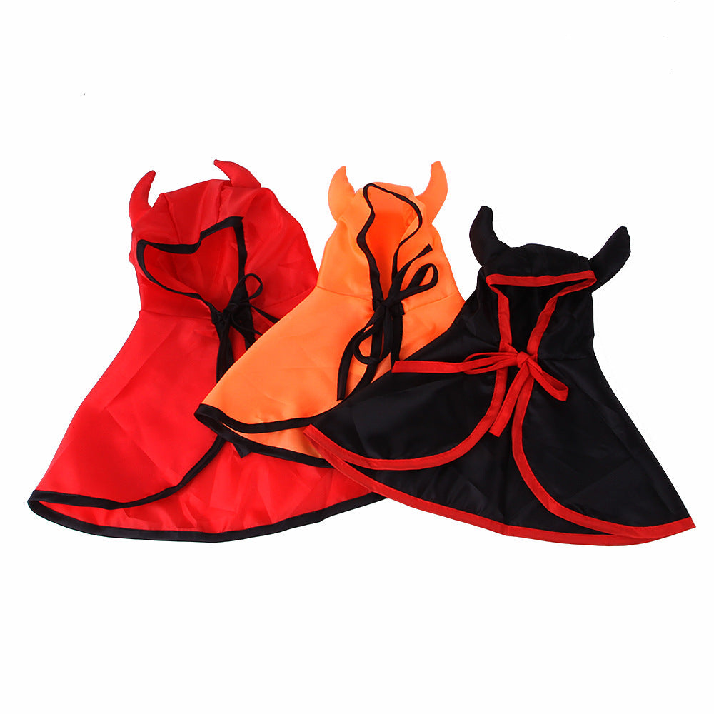 KFX-6553021 Pet Halloween Cloak with Horns for Dogs and Cats – Polyester, Red/Black/Orange, Multiple Sizes Available