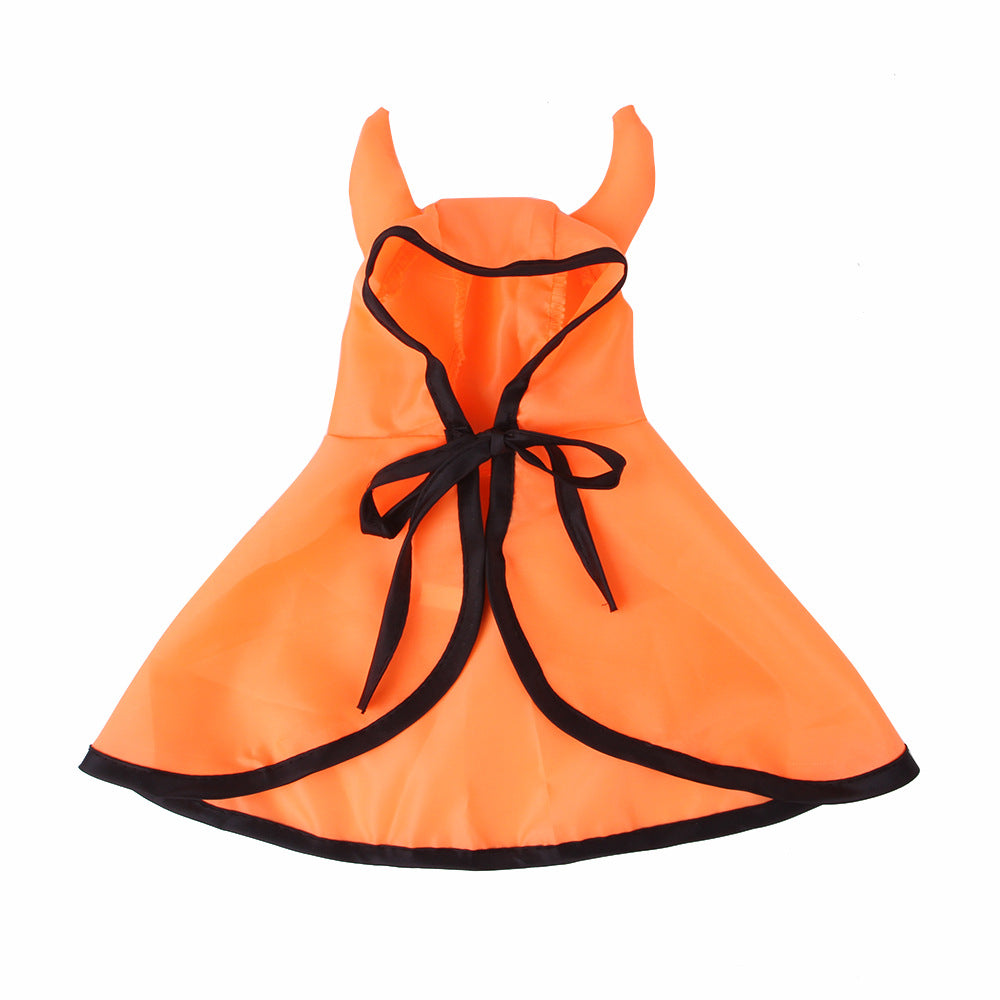 KFX-6553021 Pet Halloween Cloak with Horns for Dogs and Cats – Polyester, Red/Black/Orange, Multiple Sizes Available