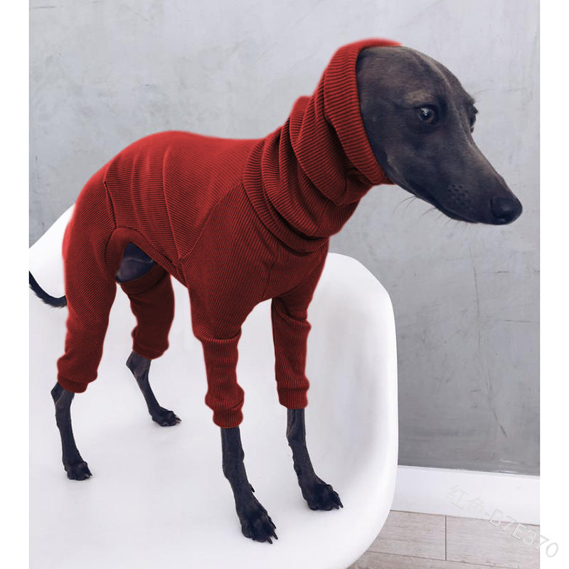 KFX-6553917 Lightweight Ribbed Dog Jumpsuit for Medium to Large Whippets and Greyhounds - Black, Red, Yellow, Gray
