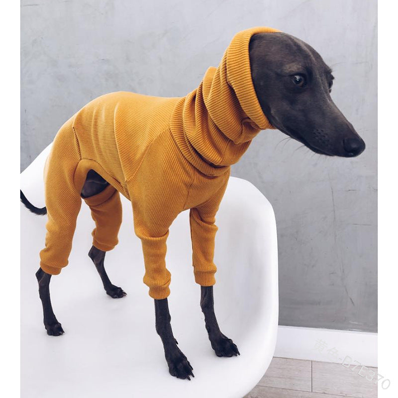 KFX-6553917 Lightweight Ribbed Dog Jumpsuit for Medium to Large Whippets and Greyhounds - Black, Red, Yellow, Gray