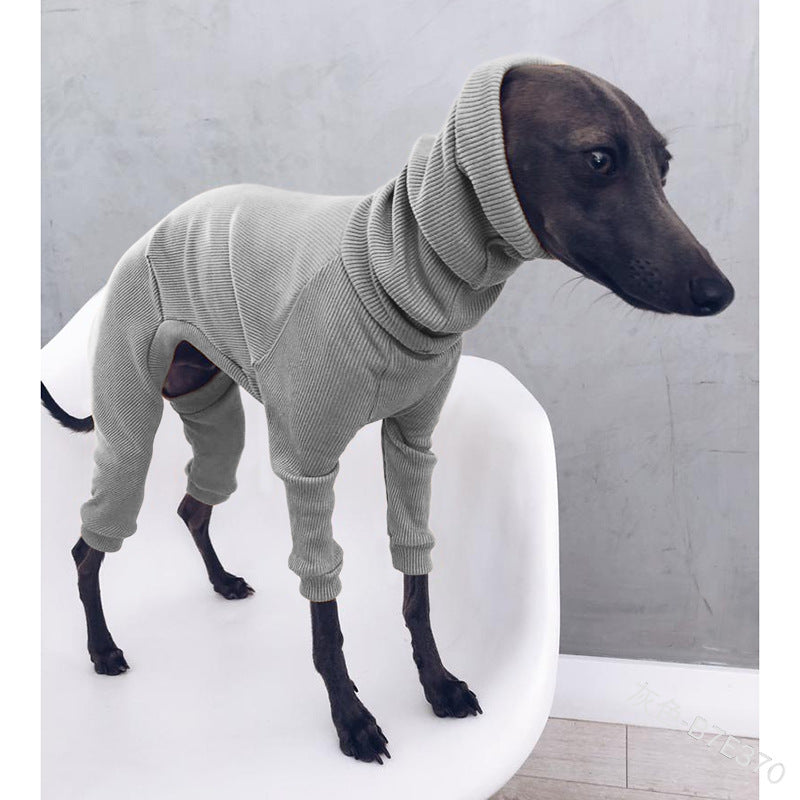 KFX-6553917 Lightweight Ribbed Dog Jumpsuit for Medium to Large Whippets and Greyhounds - Black, Red, Yellow, Gray