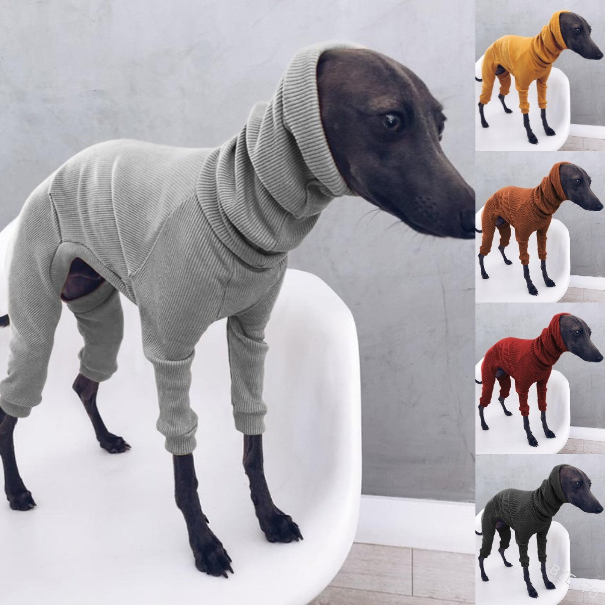 KFX-6553917 Lightweight Ribbed Dog Jumpsuit for Medium to Large Whippets and Greyhounds - Black, Red, Yellow, Gray