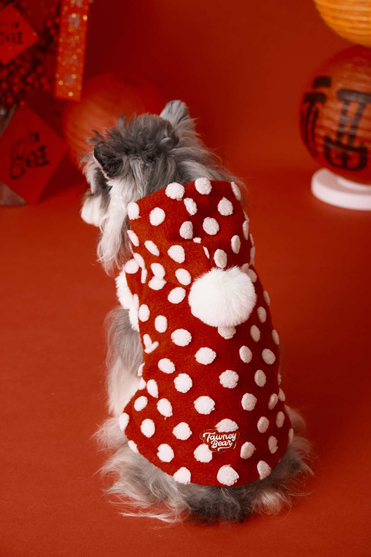 KFX-6554429 Red Polka Dot Sleeveless Hooded Vest Coat for Pets