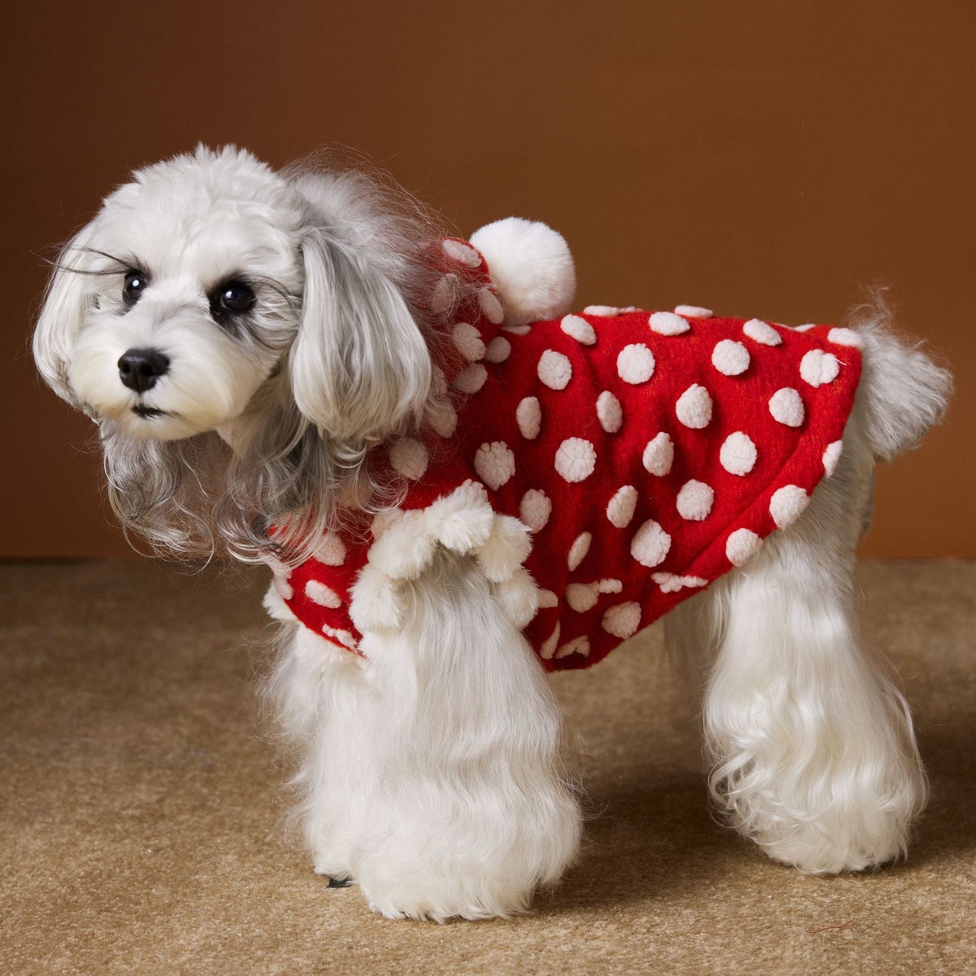KFX-6554429 Red Polka Dot Sleeveless Hooded Vest Coat for Pets