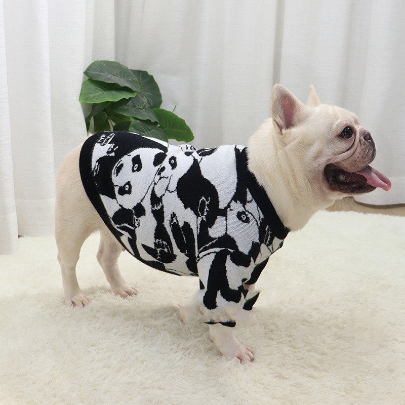 KFX-6555197 Cute Panda Pattern Wool Sweater for Short Fat Dogs in Black and White