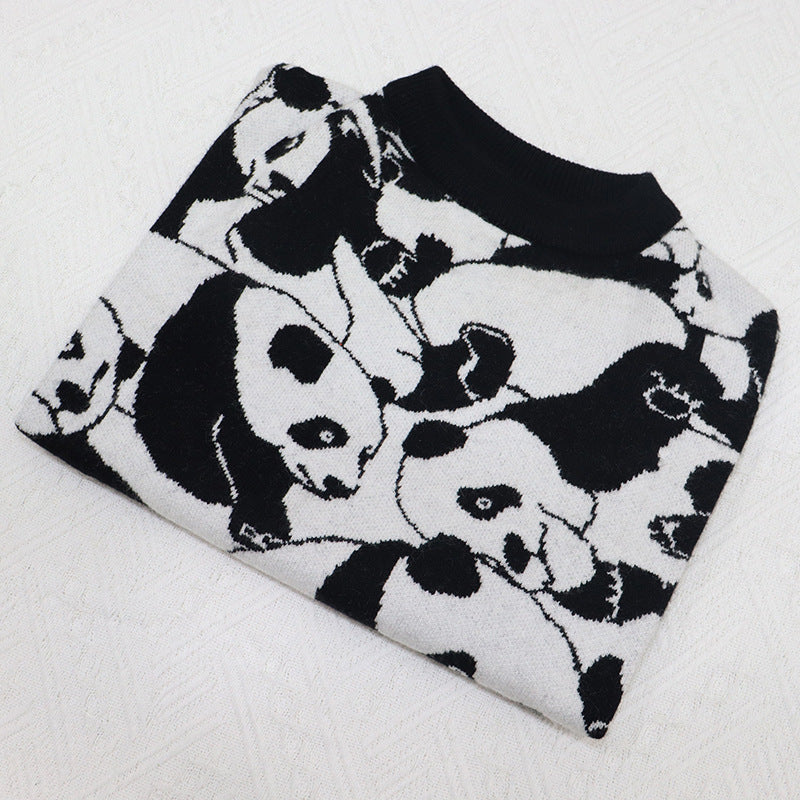 KFX-6555197 Cute Panda Pattern Wool Sweater for Short Fat Dogs in Black and White