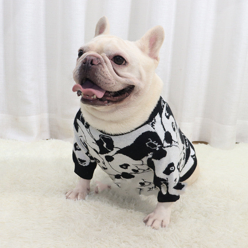 KFX-6555197 Cute Panda Pattern Wool Sweater for Short Fat Dogs in Black and White