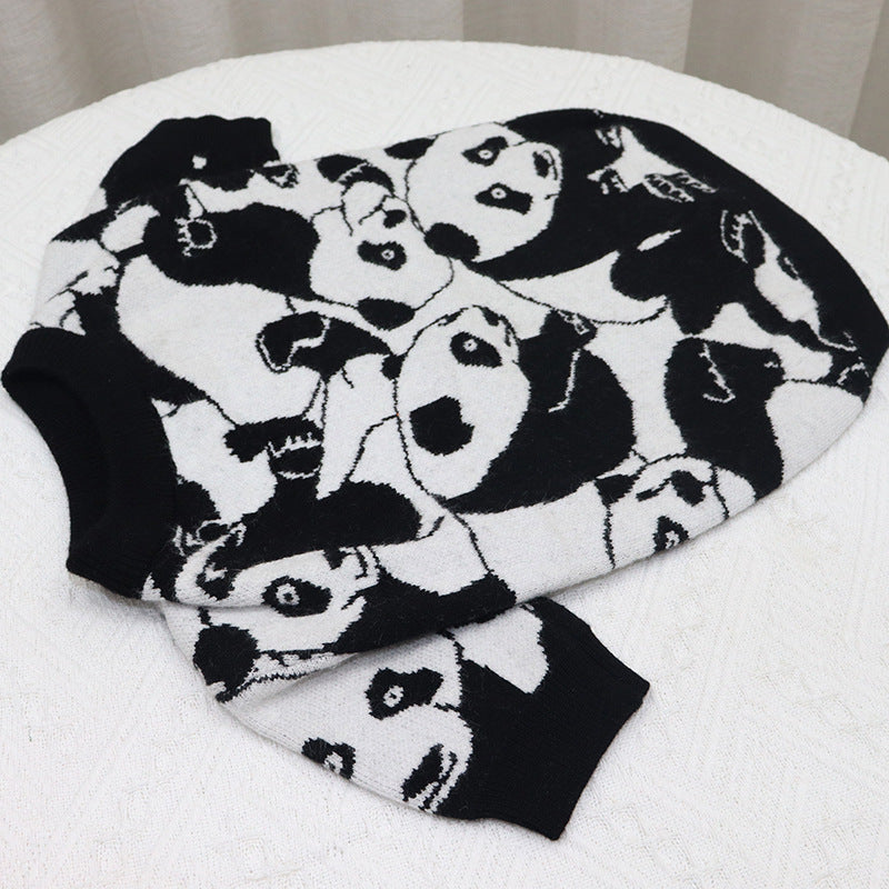 KFX-6555197 Cute Panda Pattern Wool Sweater for Short Fat Dogs in Black and White