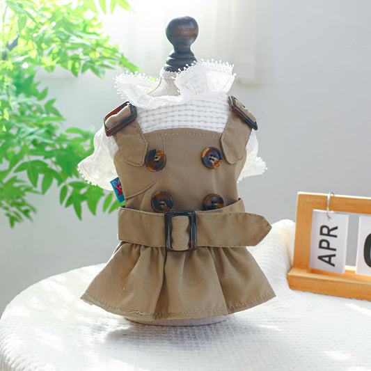 KFX-6556221 Khaki Trench Coat for Pets – Stylish Couple Clothing Set in Polyester
