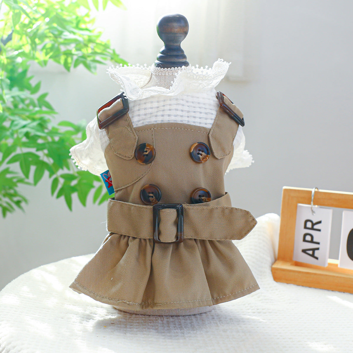 KFX-6556221 Khaki Trench Coat for Pets – Stylish Couple Clothing Set in Polyester
