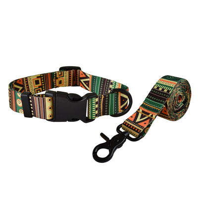 KFX-6556605 Nylon Printed Dog Collar and Leash Set for Puppies – Adjustable Size Options Available