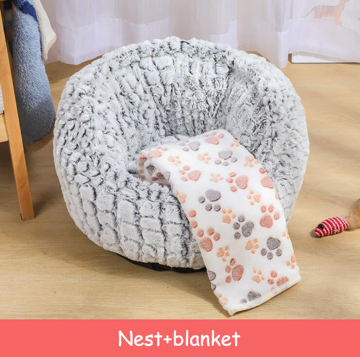 KFX-6558653 Soft Non-Slip Plush Round Pet Bed for Cats and Dogs, Cozy Nest Cushion