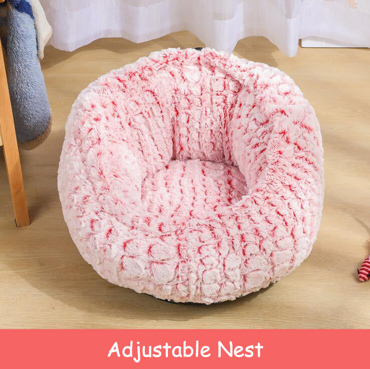 KFX-6558653 Soft Non-Slip Plush Round Pet Bed for Cats and Dogs, Cozy Nest Cushion