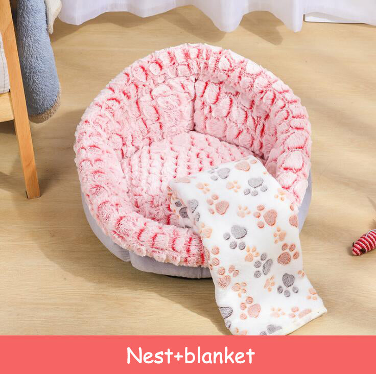 KFX-6558653 Soft Non-Slip Plush Round Pet Bed for Cats and Dogs, Cozy Nest Cushion