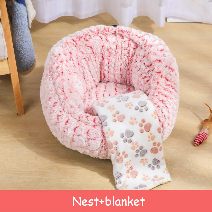 KFX-6558653 Soft Non-Slip Plush Round Pet Bed for Cats and Dogs, Cozy Nest Cushion