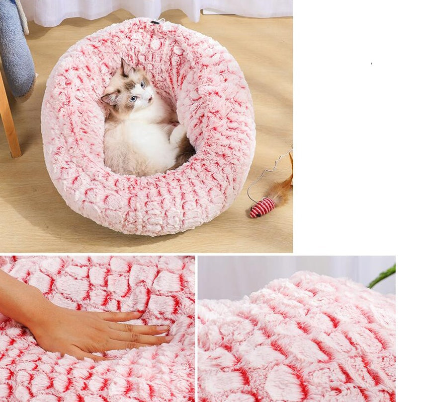 KFX-6558653 Soft Non-Slip Plush Round Pet Bed for Cats and Dogs, Cozy Nest Cushion