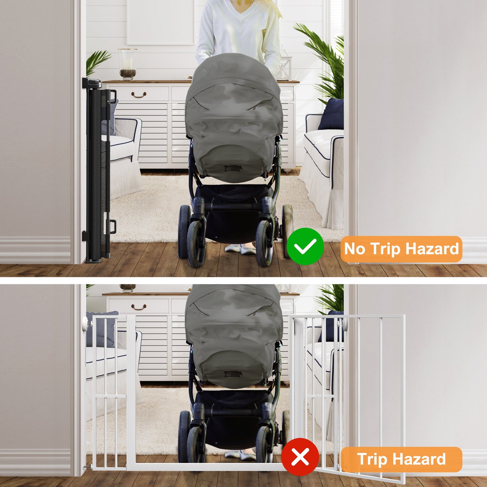 KFX-6560061 Retractable Safety Baby Gate, Mesh Dog Gate for Doorways and Stairs - 55 Inch Wide, 33 Inch Tall, Indoor and Outdoor Use