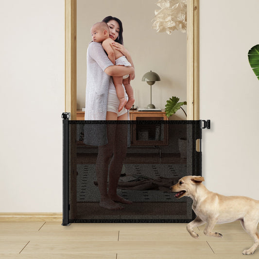 KFX-6560061 Retractable Safety Baby Gate, Mesh Dog Gate for Doorways and Stairs - 55 Inch Wide, 33 Inch Tall, Indoor and Outdoor Use
