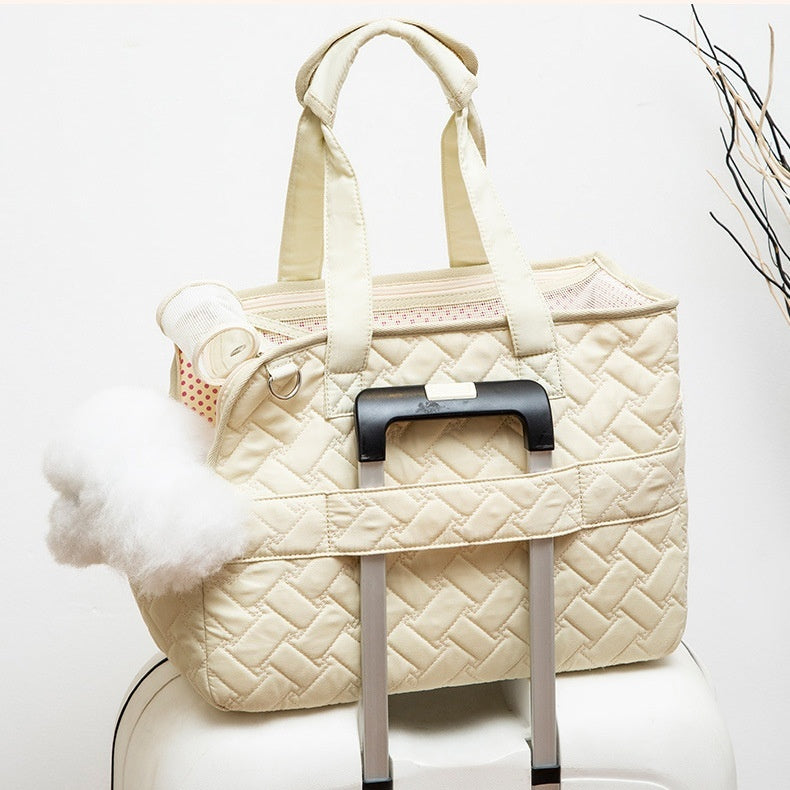 KFX-6560829 Lightweight Beige Canvas Crossbody Pet Carrier Bag for Cats