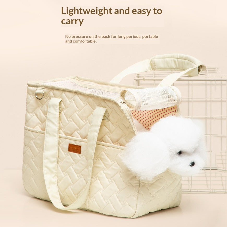 KFX-6560829 Lightweight Beige Canvas Crossbody Pet Carrier Bag for Cats