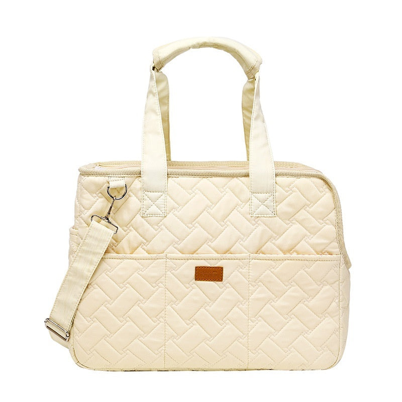 KFX-6560829 Lightweight Beige Canvas Crossbody Pet Carrier Bag for Cats