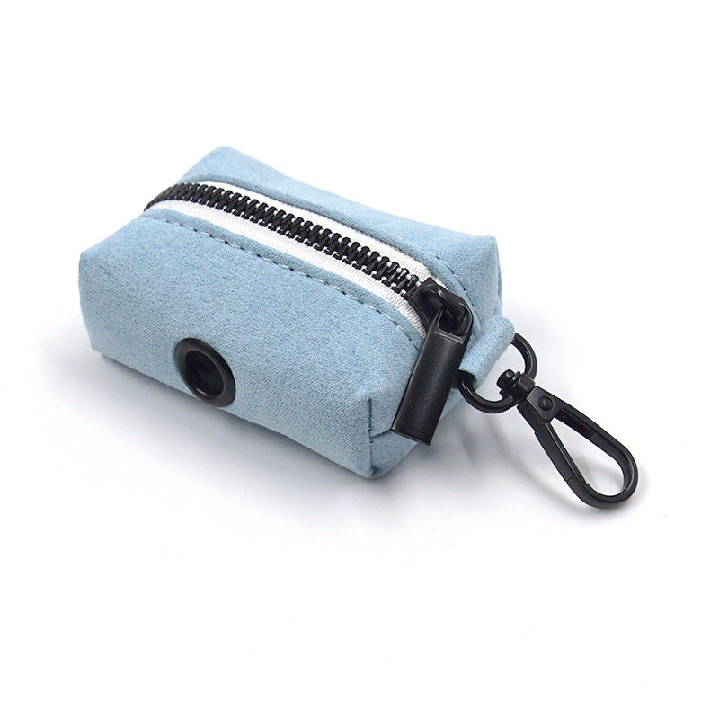 KFX-6564157 Light Blue Velvet Pet Collar Set with Black Buckle, Leash, Bow, and Poop Bag