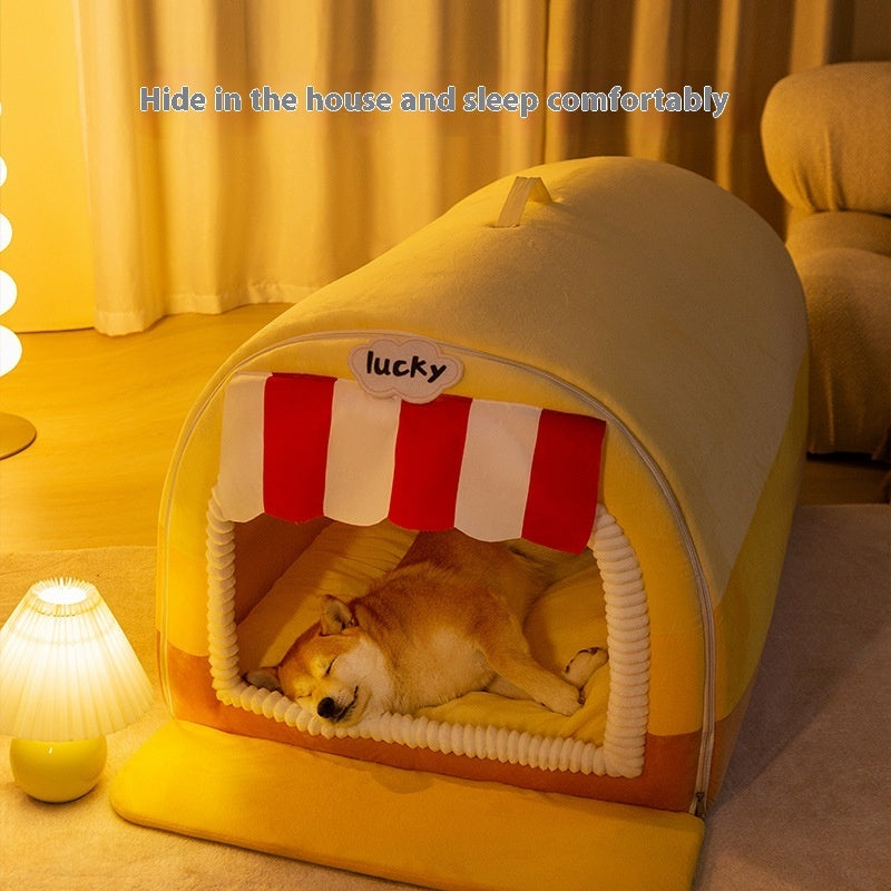KFX-6564413 Stylish Painted Pet Bed for Large Dogs - Available in Rock Yellow, Lucky Green, and Coffee Brown