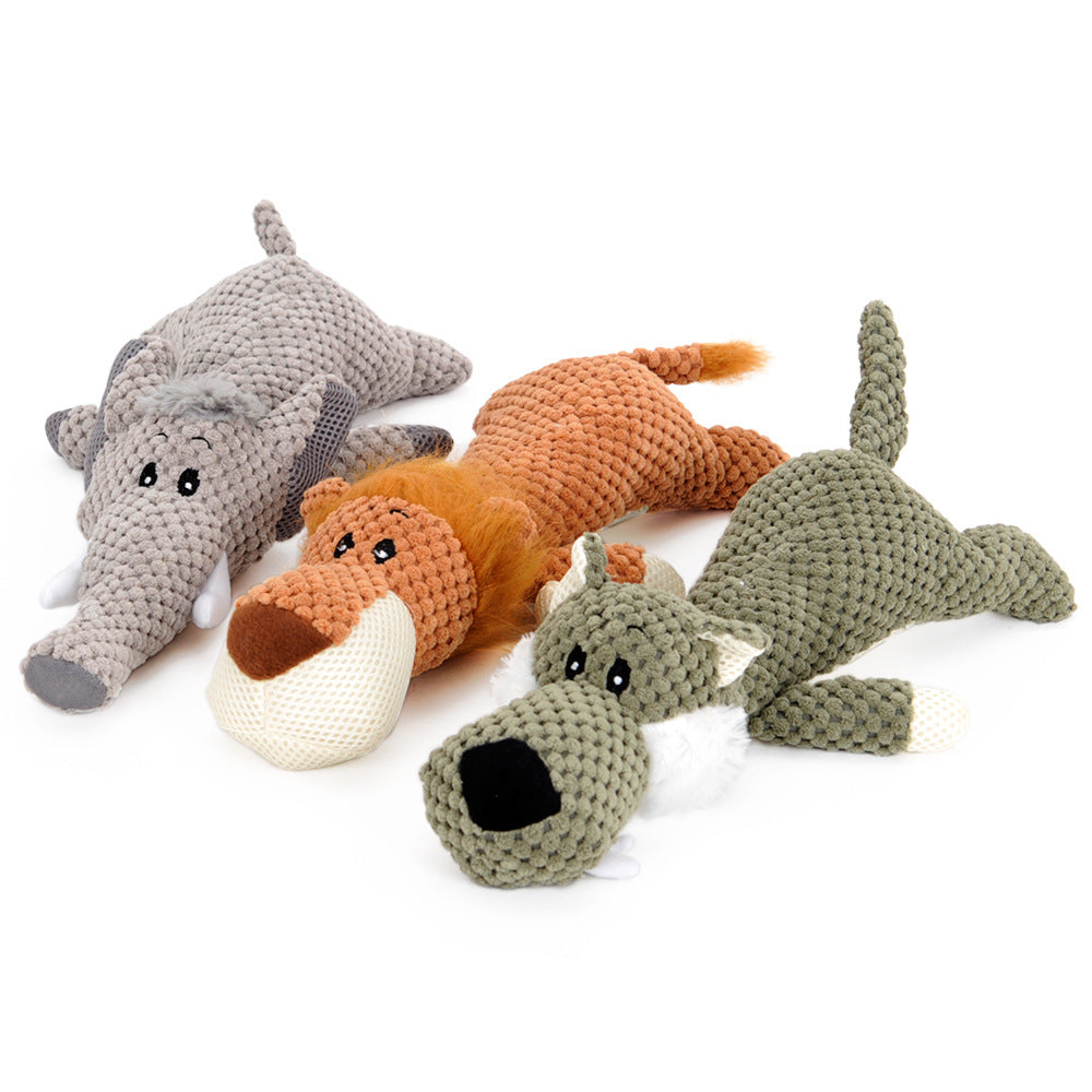 KFX-6565181 Bite-Resistant Plush Dog Toy - Lying Wolf, Elephant, and Lion (28cm)