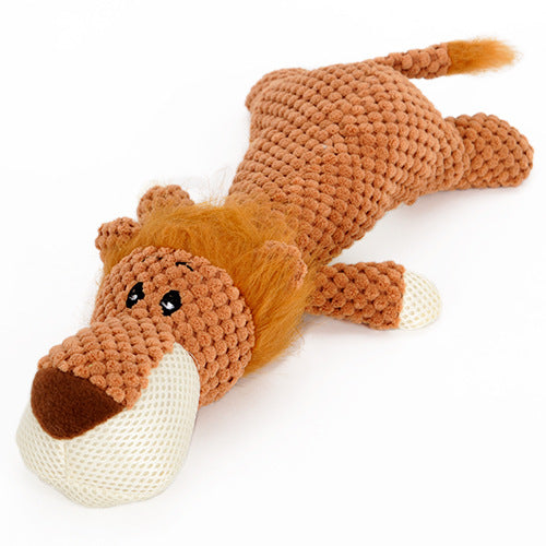 KFX-6565181 Bite-Resistant Plush Dog Toy - Lying Wolf, Elephant, and Lion (28cm)
