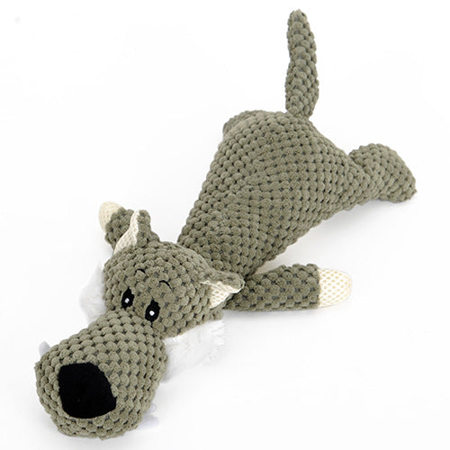 KFX-6565181 Bite-Resistant Plush Dog Toy - Lying Wolf, Elephant, and Lion (28cm)