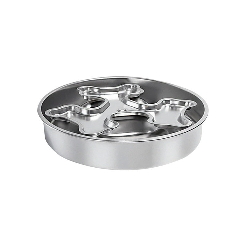 KFX-6566333 Stainless Steel Rotating Slow-Feeding Pet Bowl with Bone Design, 304 Material