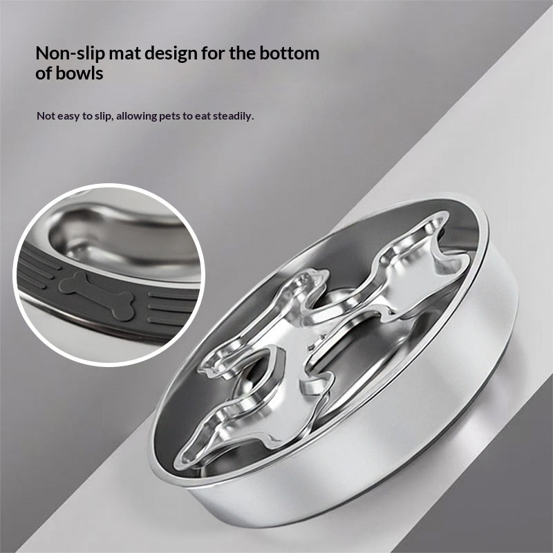 KFX-6566333 Stainless Steel Rotating Slow-Feeding Pet Bowl with Bone Design, 304 Material