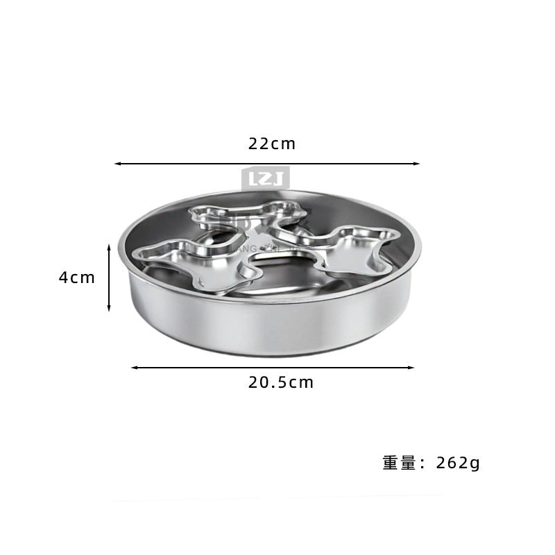 KFX-6566333 Stainless Steel Rotating Slow-Feeding Pet Bowl with Bone Design, 304 Material