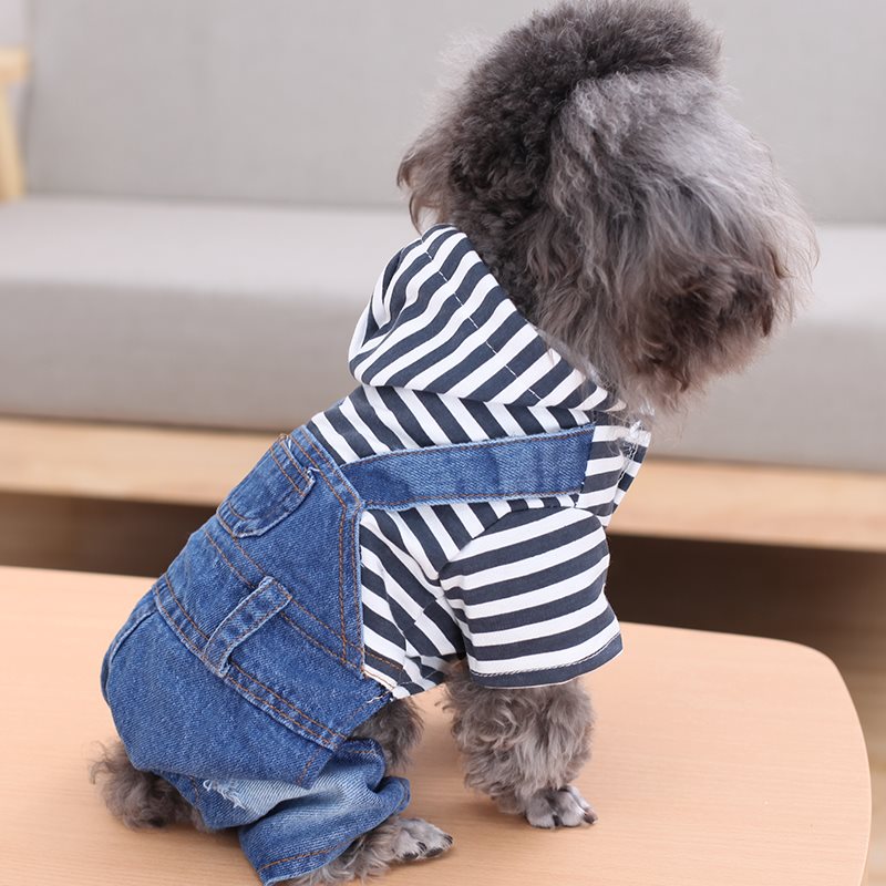 KFX-6568509 Teddy Bear Pet Stripe Denim Suspenders Pants for Spring and Summer